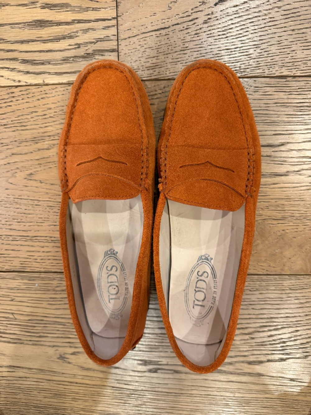 TOD'S GOMMINO SUEDE LOAFERS; BURNT ORANGE 9.5